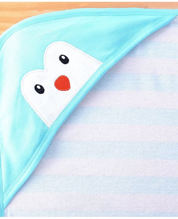 Babyhug Terry Knit Striped  Hooded Towel L 76.2 x B 76.2 cm -  Blue