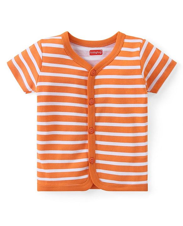 Babyhug 100% Cotton Knit Half Sleeves Striped & Printed Set Of Vests Pack Of 3 - Multicolor