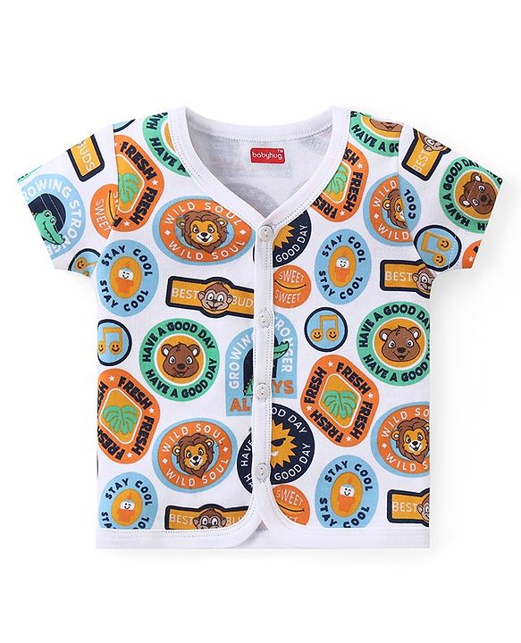 Babyhug 100% Cotton Knit Half Sleeves Striped & Printed Set Of Vests Pack Of 3 - Multicolor
