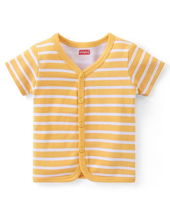 Babyhug 100% Cotton Knit Half Sleeves Striped & Printed Set Of Vests Pack Of 3 - Multicolor