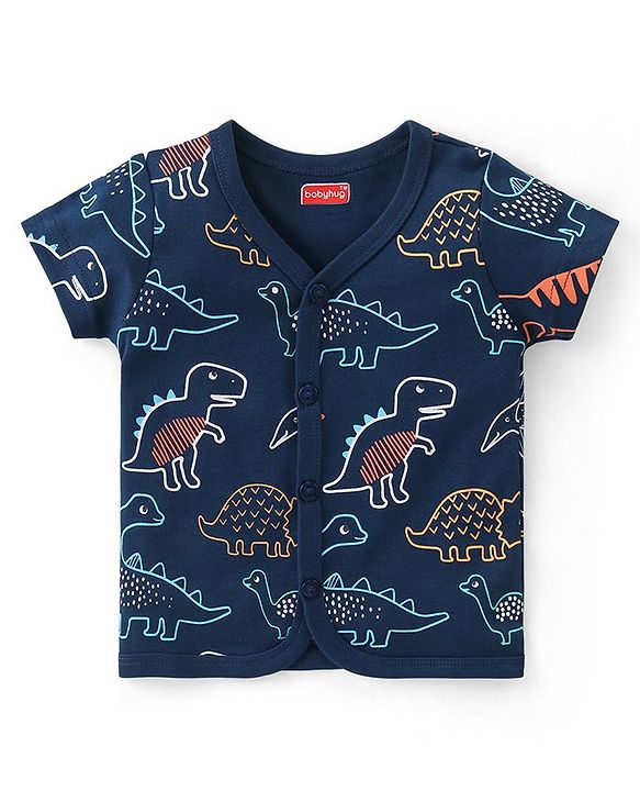 Babyhug 100% Cotton Knit Half Sleeves Striped & Printed Set Of Vests Pack Of 3 - Multicolor