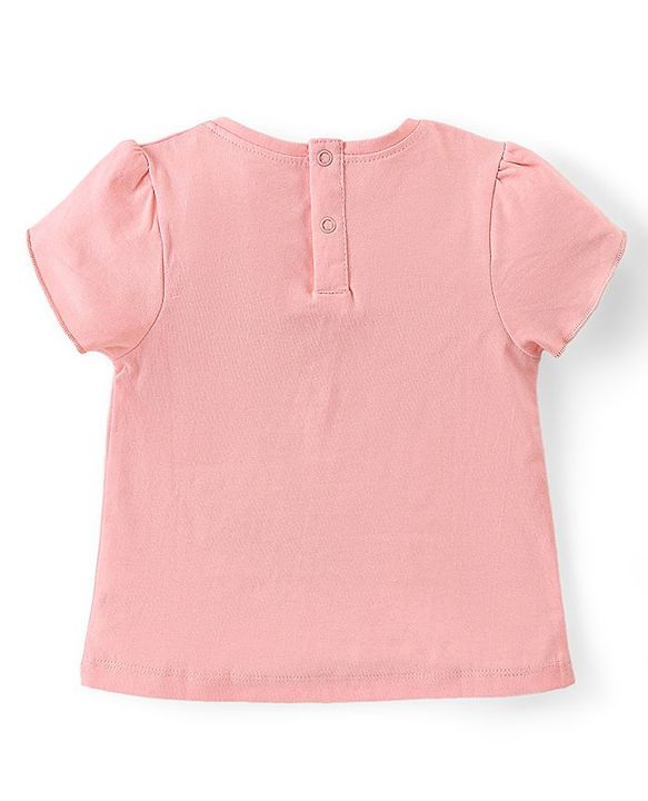 Babyhug Cotton Knit Half Sleeves Top With Floral Graphics - Pink