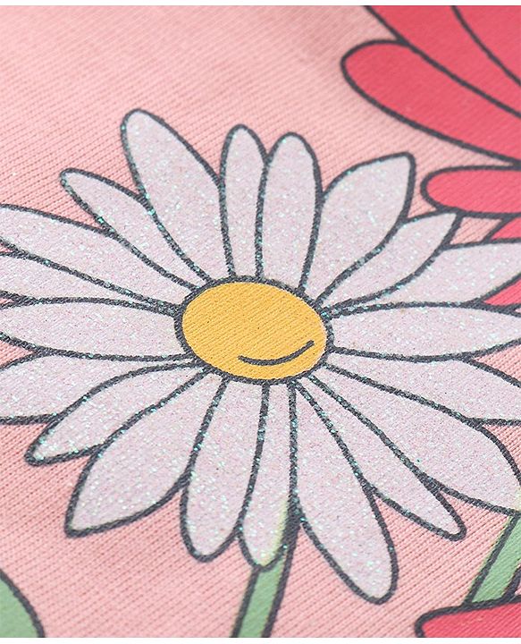 Babyhug Cotton Knit Half Sleeves Top With Floral Graphics - Pink