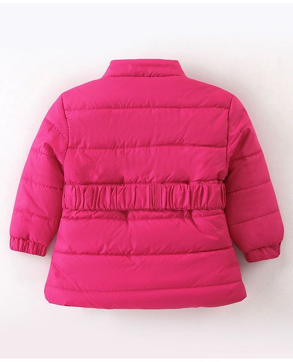 Babyhug Woven Full Sleeves Padded Hooded Winter Jacket with Bow Applique & Pockets - Dark Pink