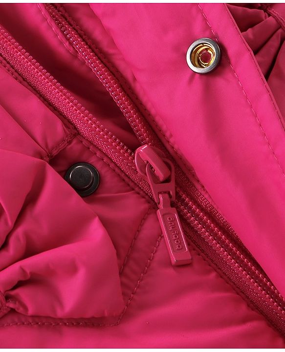 Babyhug Woven Full Sleeves Padded Hooded Winter Jacket with Bow Applique & Pockets - Dark Pink