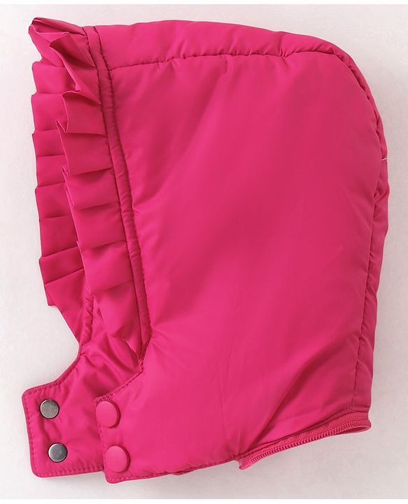 Babyhug Woven Full Sleeves Padded Hooded Winter Jacket with Bow Applique & Pockets - Dark Pink