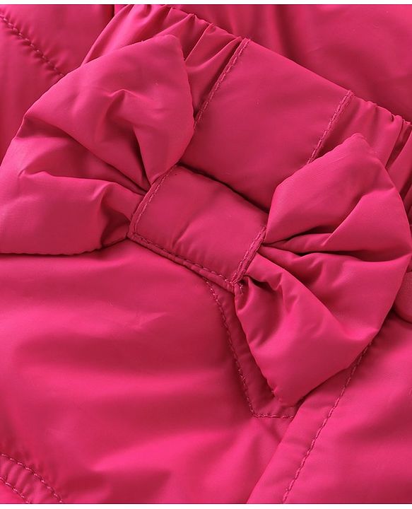 Babyhug Woven Full Sleeves Padded Hooded Winter Jacket with Bow Applique & Pockets - Dark Pink