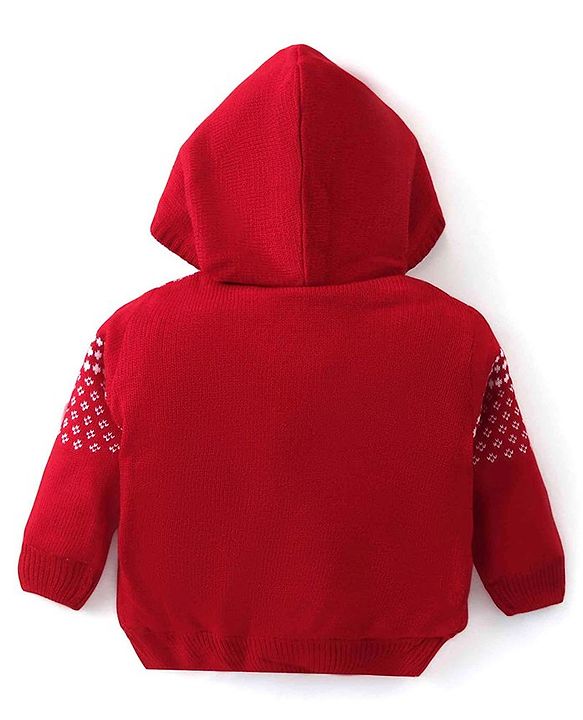 Babyhug Knit Full Sleeves Hooded Sweater Aztec Design - Red