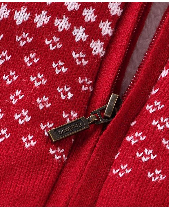 Babyhug Knit Full Sleeves Hooded Sweater Aztec Design - Red