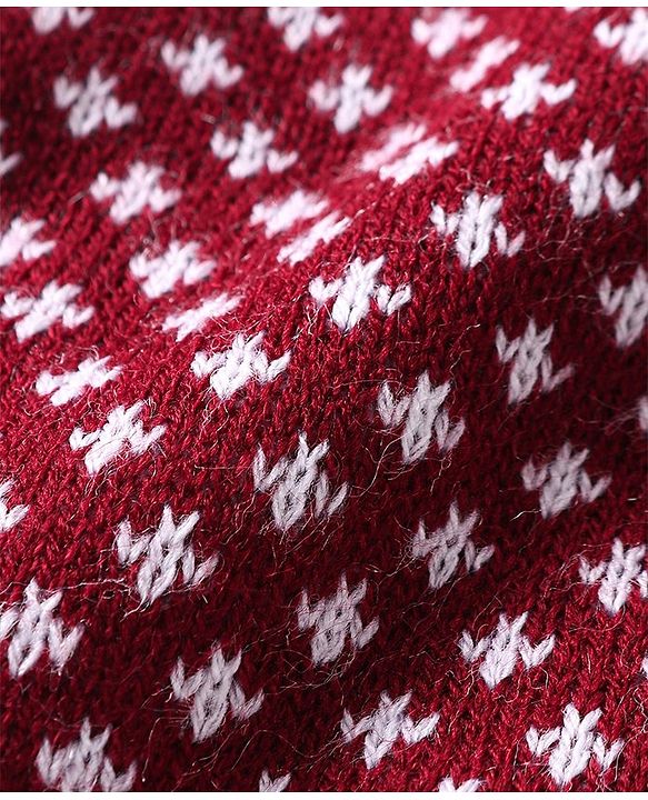 Babyhug Knitted Full Sleeves Front Open Hooded Sweater With Aztec Design - Red