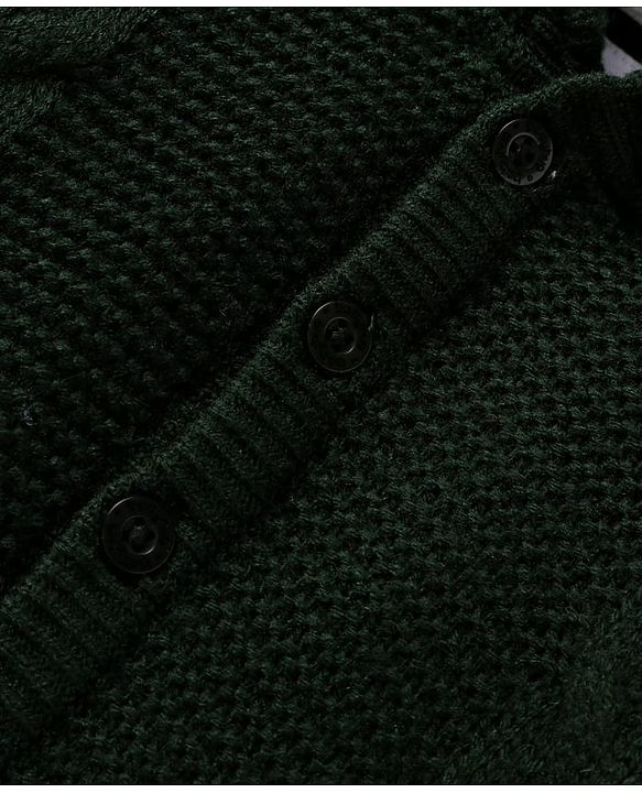 Babyhug Sweater Knit Full Raglan Sleeves Hooded  Winter Romper with Cable Knit Design - Dark Green