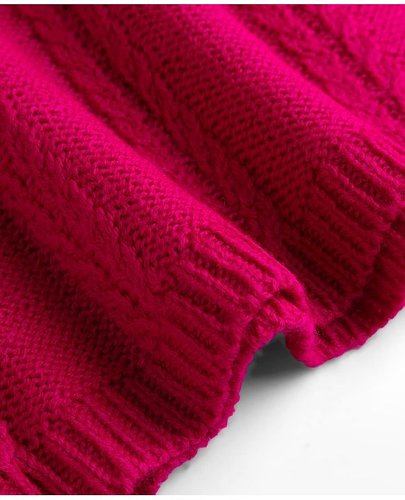Babyhug Knitted Full Sleeves Woollen Dress With Cable Knit Design - Fuchsia