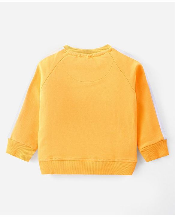 Babyhug Cotton Knit Raglan Sleeves T-Shirt & Lounge Pants Set With Text Embroidery - Yellow & Blue