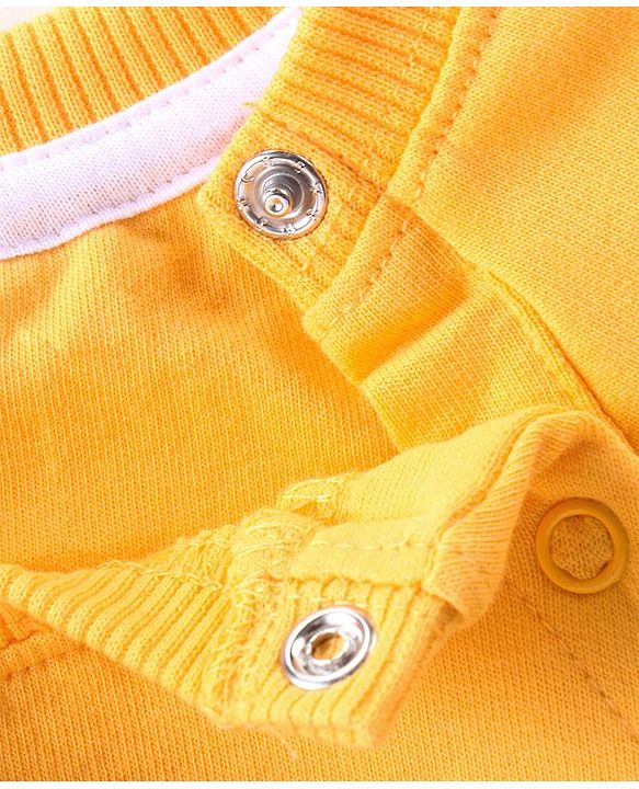 Babyhug Cotton Knit Raglan Sleeves T-Shirt & Lounge Pants Set With Text Embroidery - Yellow & Blue