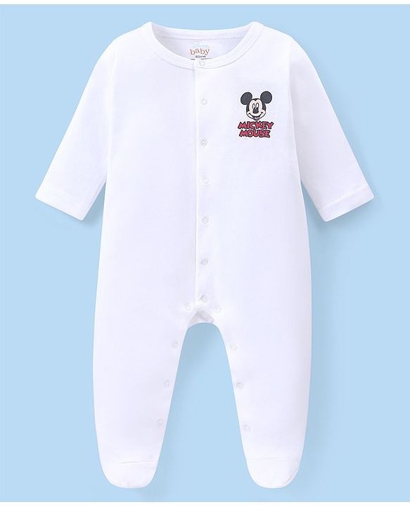 Babyhug Disney Interlock Knit Full Sleeves Solid Sleep Suits With Mickey & Friends Print  Pack Of 3 - White