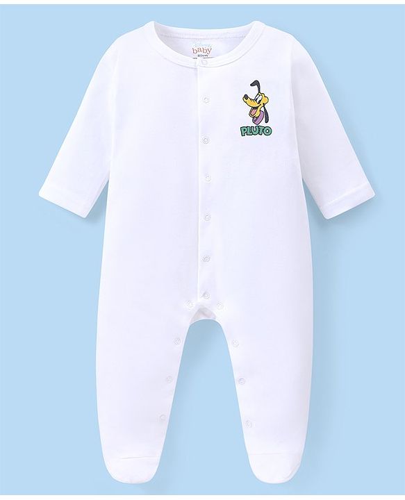 Babyhug Disney Interlock Knit Full Sleeves Solid Sleep Suits With Mickey & Friends Print  Pack Of 3 - White