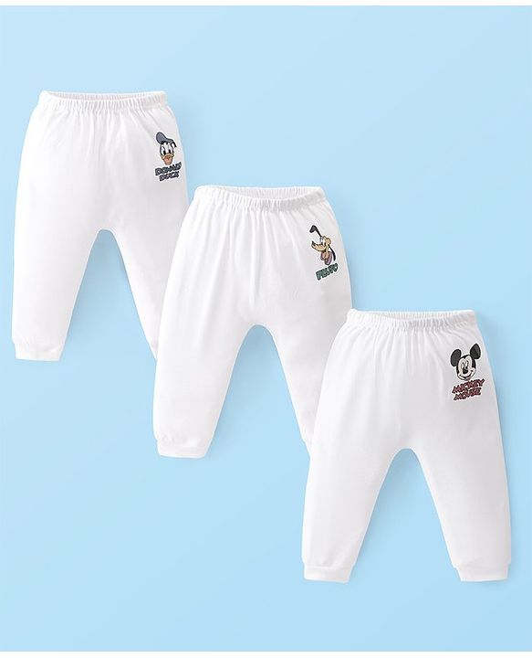 Babyhug Disney Interlock Full Length Diaper Leggings With Mickey Mouse & Friends Graphics Pack of 3 - White