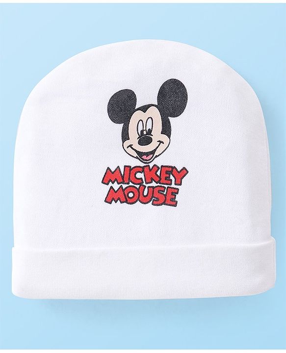 Babyhug Disney  Caps Mittens & Booties Set With Mickey Mouse Graphic - White