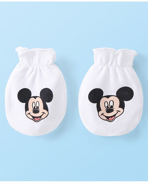 Babyhug Disney  Caps Mittens & Booties Set With Mickey Mouse Graphic - White
