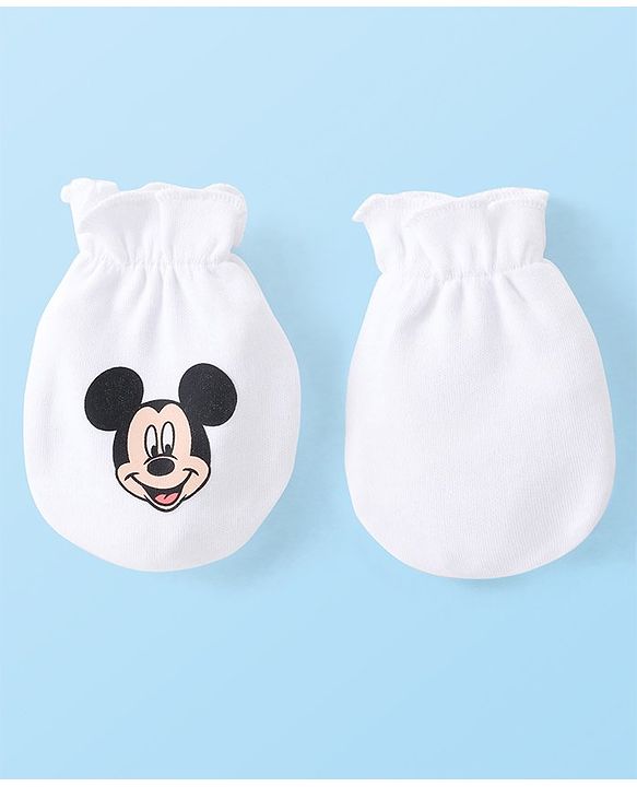 Babyhug Disney  Caps Mittens & Booties Set With Mickey Mouse Graphic - White