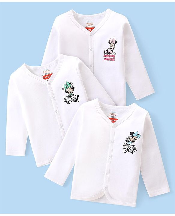 Babyhug Disney Interlock Knit Full Sleeves Jhablas With Minnie Mouse Graphics Pack of 3 - White