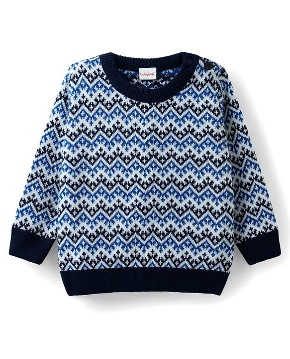 Babyhug Knitted Full Sleeves Designed Sweater - Navy Blue