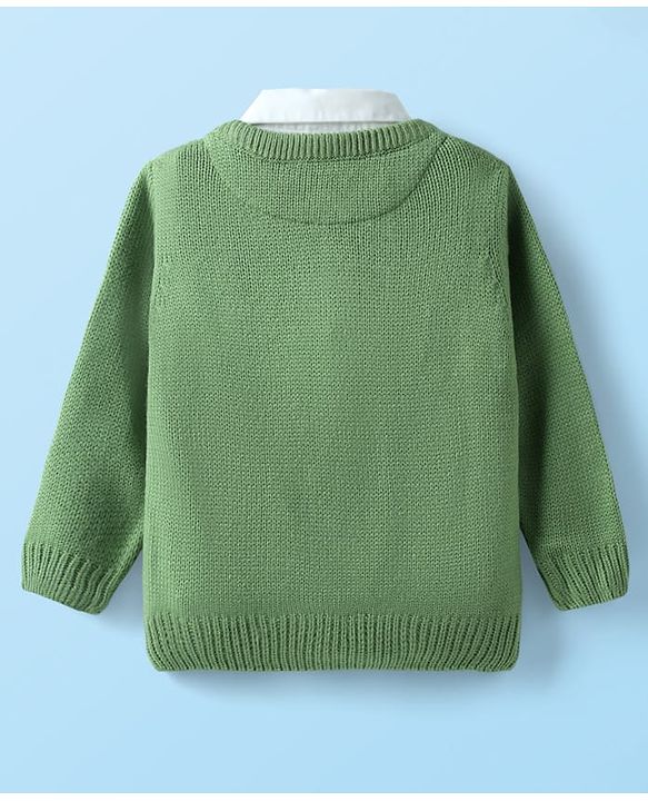 Babyhug Knitted Full Sleeves Overlap Sweater With Cable Knit Design - Green