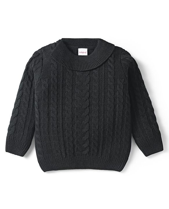 Babyhug Knitted Full Sleeves High Neck Pullover Sweater With Cable Knit Design - Black