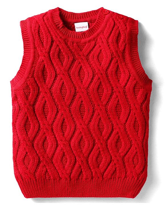 Babyhug Knitted Sleeveless Pullover Sweater Vest with Cable Knit Design - Red