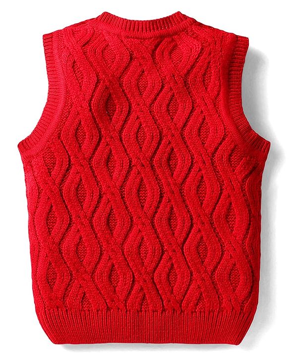 Babyhug Knitted Sleeveless Pullover Sweater Vest with Cable Knit Design - Red