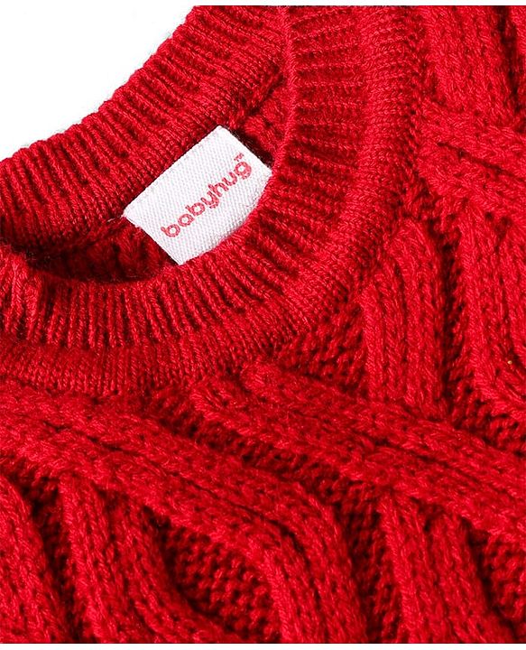 Babyhug Knitted Sleeveless Pullover Sweater Vest with Cable Knit Design - Red