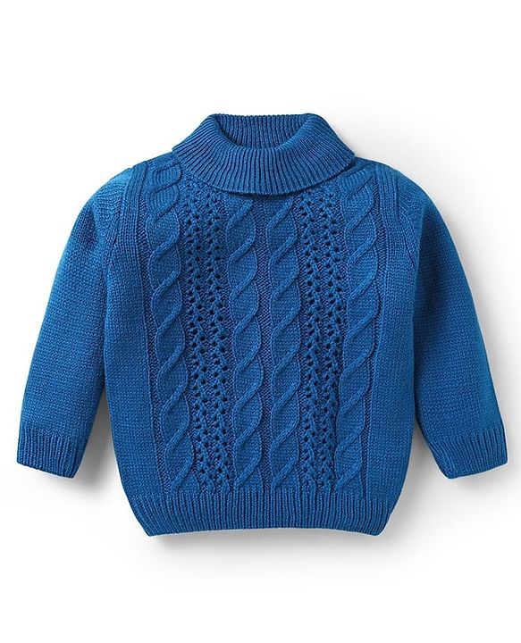 Babyhug Knitted Full Sleeves High Neck Pullover Sweater with Cable Knit Design - Blue