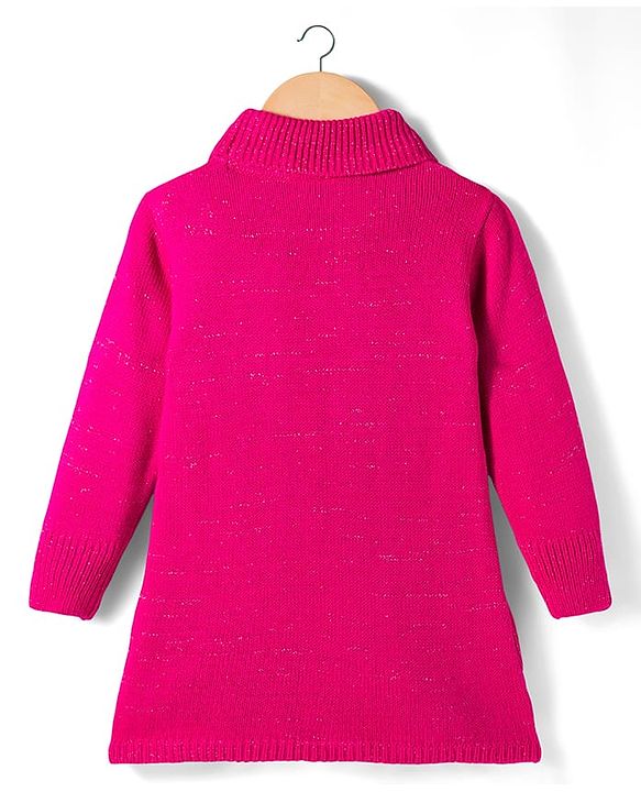 Babyhug Sweater Knit Full Sleeves Pullover Sweaters with Frill Detailing & Cable Knit Design - Fuchsia