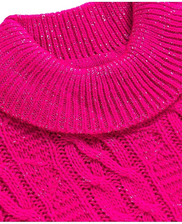 Babyhug Sweater Knit Full Sleeves Pullover Sweaters with Frill Detailing & Cable Knit Design - Fuchsia