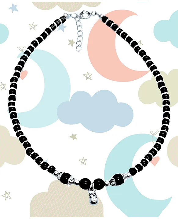 Darshraj Jewels 925 Sterling Silver Ghugroo Beads Crystal Nazariya Anklet  Black