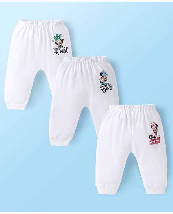 Babyhug Disney Interlock Knit Full Length Diaper Leggings with Minnie Mouse Graphics Pack of 3 - White