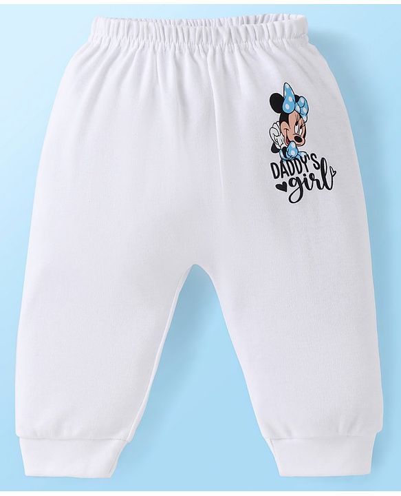Babyhug Disney Interlock Knit Full Length Diaper Leggings with Minnie Mouse Graphics Pack of 3 - White