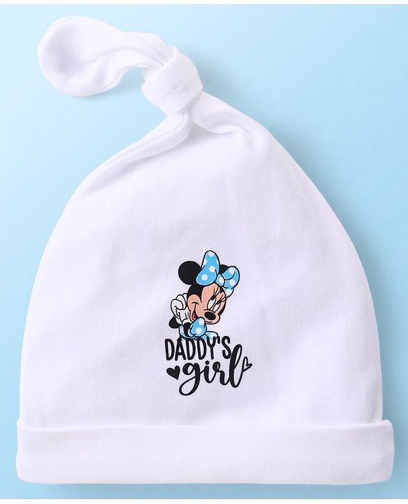 Babyhug Disney  Interlock Knitted Caps With Minnie Mouse Graphic and Knot Detailing Pack of 3 - White