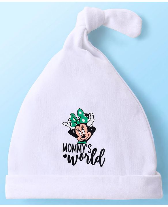 Babyhug Disney  Interlock Knitted Caps With Minnie Mouse Graphic and Knot Detailing Pack of 3 - White