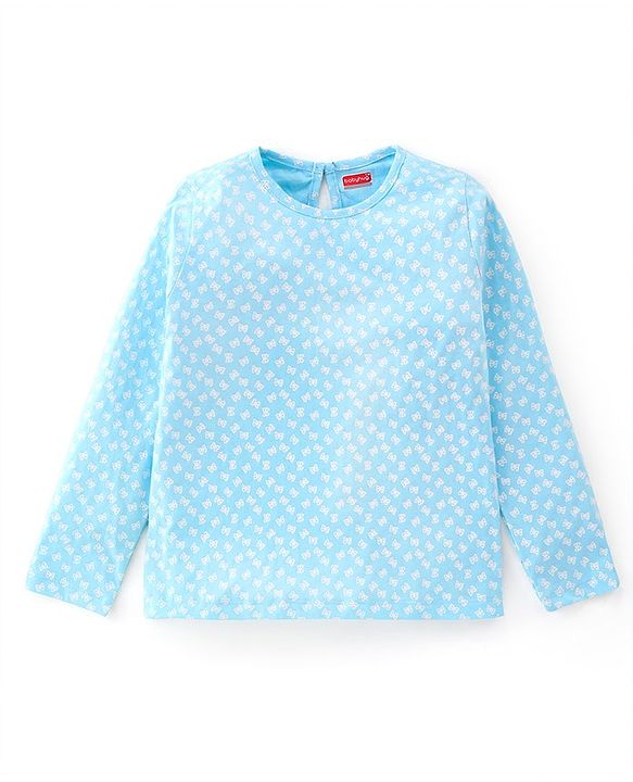 Babyhug Cotton Knit Full Sleeves T-Shirt With Butterfly Print - Blue