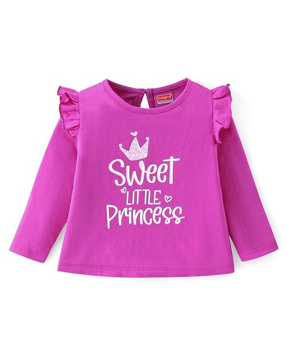 Babyhug Cotton knit Full Sleeves Tops with Frill Detailing & Text Print Pack of 3 - Multicolour