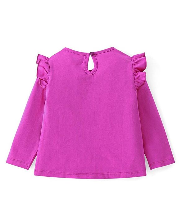 Babyhug Cotton knit Full Sleeves Tops with Frill Detailing & Text Print Pack of 3 - Multicolour