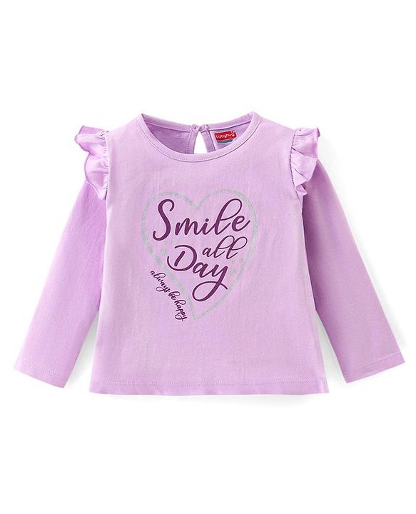 Babyhug Cotton knit Full Sleeves Tops with Frill Detailing & Text Print Pack of 3 - Multicolour