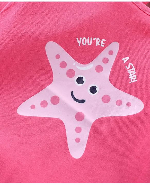 Babyhug Cotton Knit Full Sleeves T-Shirt  With Star Fish Graphics - Pink