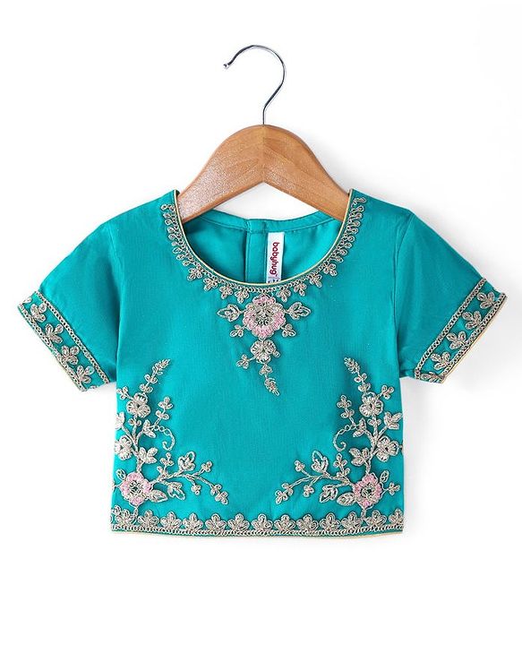 Babyhug Woven Short Sleeves Net Sequinned Embroidered Choli Lehenga & Dupatta Set - Teal