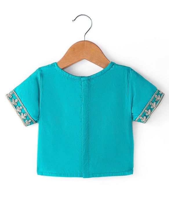 Babyhug Woven Short Sleeves Net Sequinned Embroidered Choli Lehenga & Dupatta Set - Teal