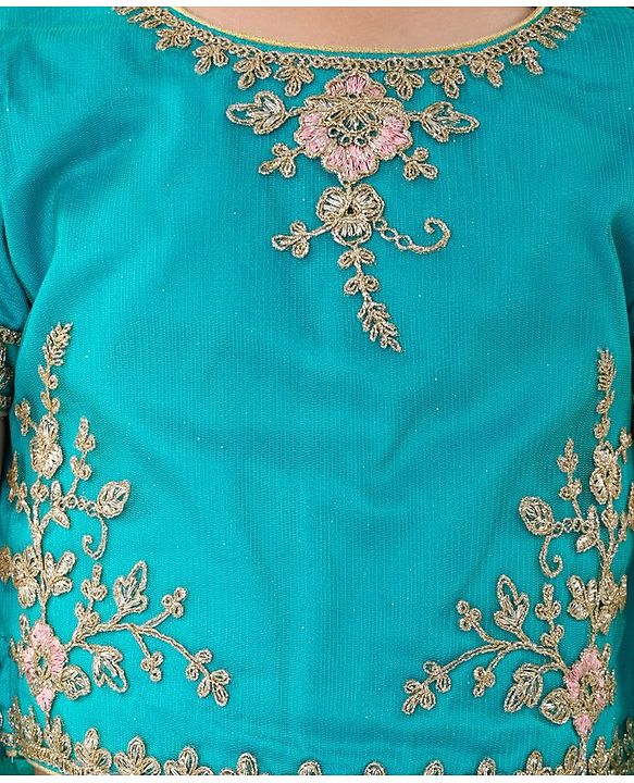 Babyhug Woven Short Sleeves Net Sequinned Embroidered Choli Lehenga & Dupatta Set - Teal