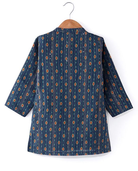 Babyhug Woven Full Sleeves Printed & Sequinned Kurta Dhoti Set - Teal