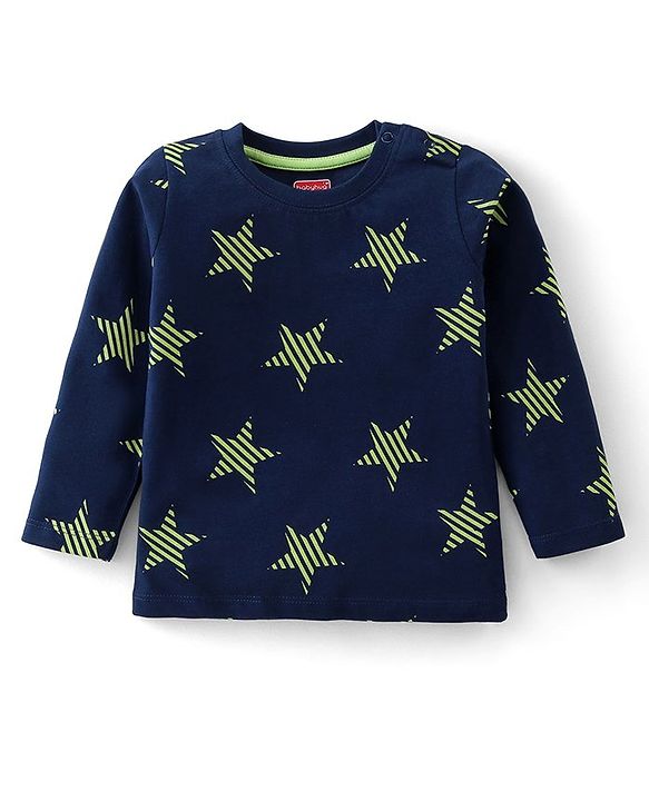 Babyhug Cotton Knit Full Sleeves Night Suit with Star Print - Navy Blue