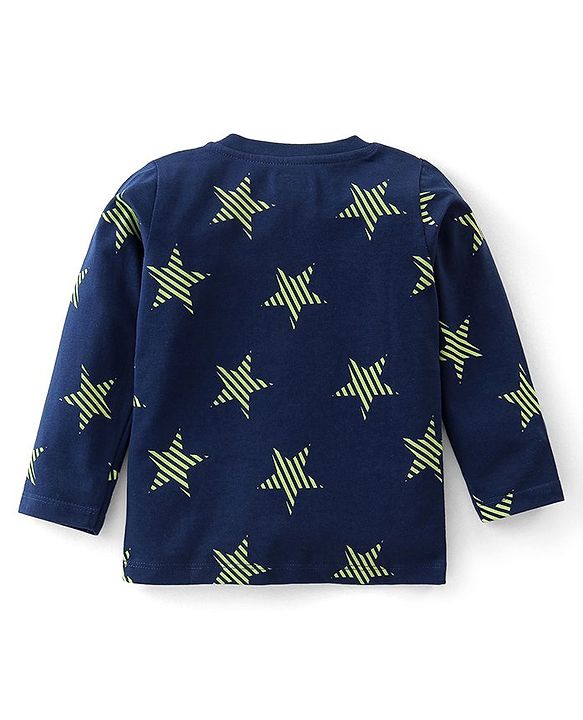 Babyhug Cotton Knit Full Sleeves Night Suit with Star Print - Navy Blue
